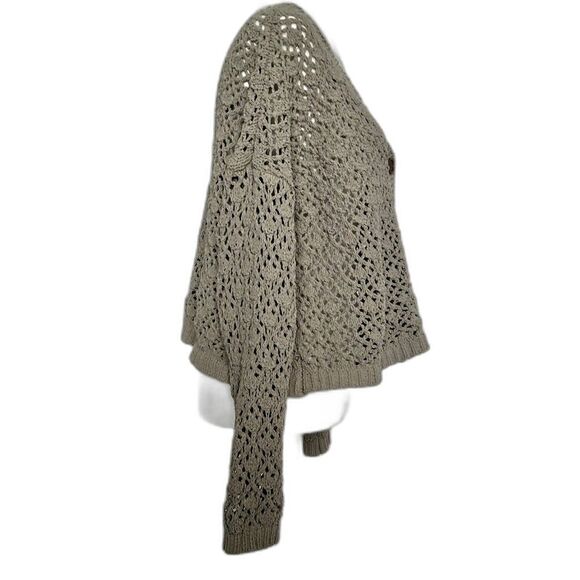 Artelier Nicole Miller Button Knit open weave Cardigan Sweater Khaki Size XL - Picture 6 of 6